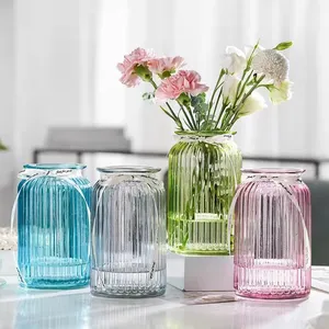 Recycled Popular Modern Style Machine Made Colorful Vertical Stripes Murano Ribbed Glass Vases