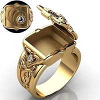 Bague pour homme plaquée or 18 carats, bijoux en alliage de zinc de haute qualité avec médaillon classique à ouverture rabattable pour fiançailles