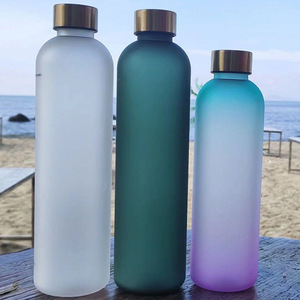 Botella de agua de vidrio esmerilado de borosilicato alto, gradiente colorido, 32OZ, con marcador de tiempo - Product Image 5