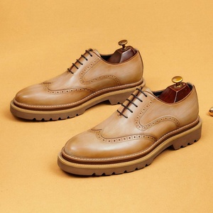 Brogue Oxfords Men Genuine Leather Pointed Toe Rubber Outsole <b>Height</b> <b>Increasing</b> Office Career All Seasons Lace-up Dress Shoes - Product Image 4