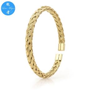 <span class=keywords><strong>Bracelet</strong></span> manchette en acier inoxydable tressé rond doré pour <span class=keywords><strong>homme</strong></span> et femme - Product Image 1