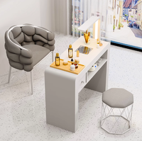 Table de Manucure Double Couche Effet Marbre Blanc, Facile à Nettoyer, Durable, Moderne et Élégante, avec Chaise – Offre Spéciale