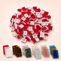Mahjong portable personnalisé en acrylique 160 pièces – Idéal pour les voyages et le camping – Dos personnalisés floraux/pailletés pour le plaisir en famille et les cadeaux