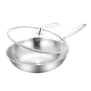 Factory wholesale food grade 316 stainless steel wok pan no coating for kitchen multifunction cooker wok