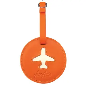 Pendentif de sac en cuir de forme ronde étiquettes de bagage Orange en cuir de voyage aérien pour sac/bagages étiquettes de bagage de plage