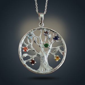 Chakra <b>Tree</b> Shape Multi Gemstone 925 Silver Pendant Latest Multistone Pendant Design - Product Image 1