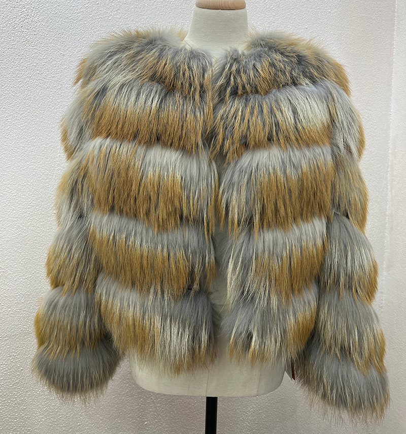 FOND 毛皮コート fur リアルファー 本物FOX ブラウン系 茶系 狐 サイズ 