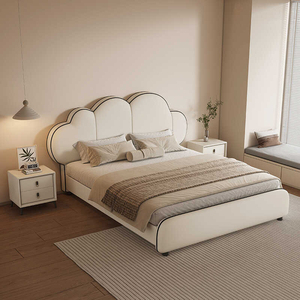 Cadre de lit king size avec rangement, style crème, mobilier de chambre à coucher, prix bas, sommier simple, cuir écologique, blanc crème - Product Image 5