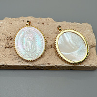 Vente en gros de pendentifs ovales en alliage plaqué or 18 carats, Vierge Marie de Guadalupe, coquille de nacre, fabrication de bijoux, accessoires pour colliers