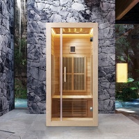Petite salle de sauna infrarouge lointain à vapeur sèche 1 personne en bois massif en verre Mini salles de sauna traditionnelles préfabriquées sur mesure