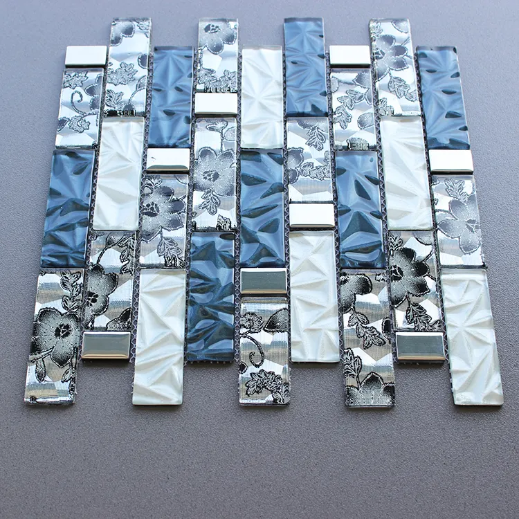 Guter Preis Hochwertige blaue Farben Long Strip Mosaic Fliesen Glas undurchsichtig für Home Badezimmer Dekor Glasmosaik