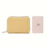 BOSTANTEN Dompet Kecil RFID Tempat Kartu Kredit Kulit Imitasi Minimalis untuk Wanita Ritsleting Akordeon Beige
