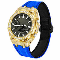 Kit de modification de boîtier de montre en acier inoxydable 316L de 5e génération OEM/ODM, entièrement serti de diamants, avec bracelet en nylon, pour G-Shock GA2100