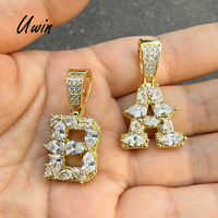 Uwin Colgante de Letra Inicial con Circonitas Cúbicas en Forma de Pera, Chapado en Oro de 18K, Estilo Hip Hop, Colgante de Alfabeto Personalizado, Joyería con Nombre Personalizado