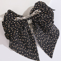 Hanq & Y — barrette longue en mousseline de soie pour femmes, nœud papillon, imprimé Floral, à la mode, perles brodées