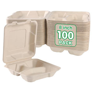 Boîte alimentaire articulée en pulpe de bagasse biodégradable et compostable - Product Image 1