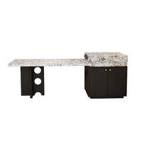 Îlot de cuisine ouvert multifonctionnel moderne avec console de rangement en bois massif et dalle de roche pour restaurant