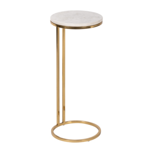 <b>Round</b> <b>Side</b> <b>Table</b> With Marble Top <b>Gold</b> Metal Frame For Living Room Or Bedroom Decor - Product Image 1