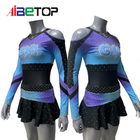 Uniforme de cheerleading personnalisé avec strass, robe de cheerleading à manches longues et dos croisé dégradé, polyester et élasthanne, logo d'équipe personnalisable