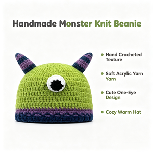 Gorro de Punto con Estampado Animal en 3D Hecho a Mano, Gorro de Invierno Acrílico Cálido y Divertido con Diseño de Dibujos Animados, Unisex para Niños, Personalizable, Edición Limitada - Product Image 3