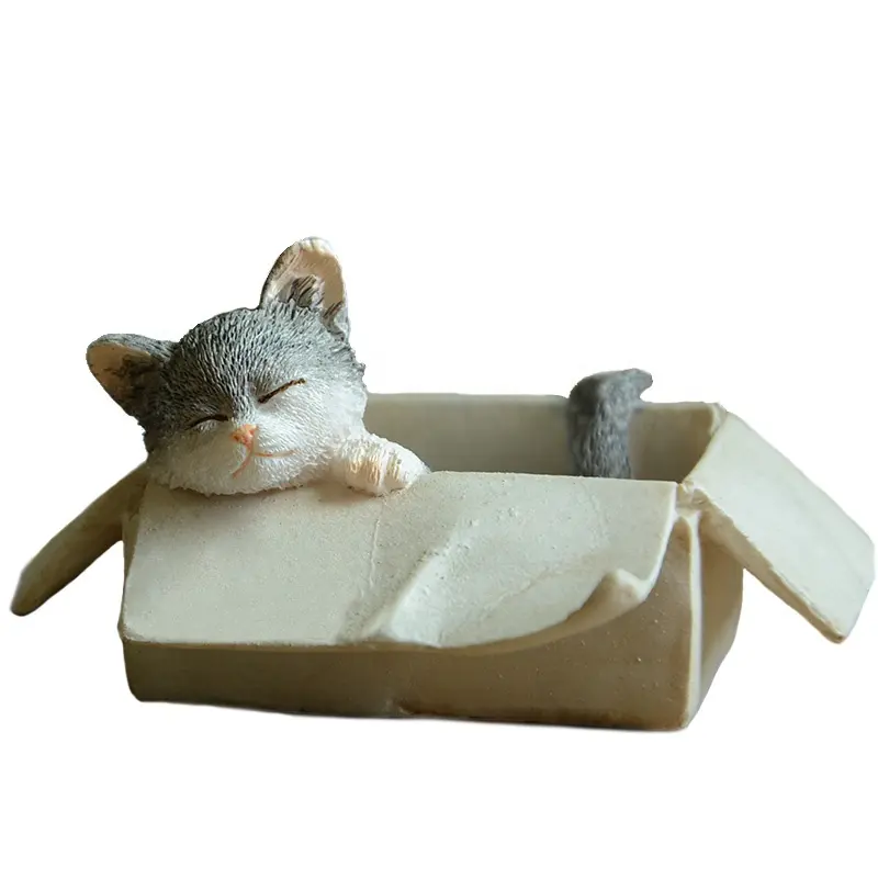 Z09809A Objeto decorativo novidade presentes gatinho escondido na caixa bonito resina gato figura estátua artesanato estatuetas de animais em miniatura