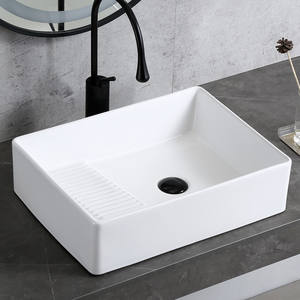 อ่าง<span class=keywords><strong>ล้าง</strong></span>จานเซรามิกแบบใหม่ สีดำ พร้อมที่ขัดผ้าในตัว แบบวางบนเคาน์เตอร์ - Product Image 1