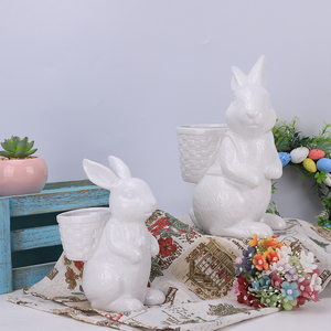 وعاء سيراميك على شكل أرنب بتصميم سلة من أوديكو، إناء صغير للنباتات العصارية لتزيين الرفوف وكهدية لمحبي الحيوانات - Product Image 2