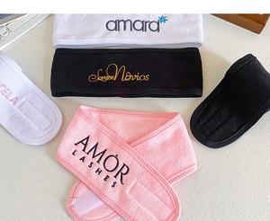 Bandeau Serre-Tête en Tissu Éponge à Velcro Faible MOQ Logo Broderie Personnalisé Réglable Antidérapant Lavable pour Maquillage Sport <span class=keywords><strong>Douche</strong></span> Spa - Product Image 3