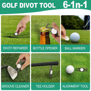 Outil de golf magnétique promotionnel multifonctionnel en métal avec logo personnalisé, marqueur de balle, décapsuleur mousqueton et fourche à divot - Product Image 2