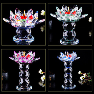 ที่วางเทียนคริสตัลรูปดอกบัว Dazhi ทนความร้อน ของตกแต่งทางศาสนาสำหรับบูชาพระพุทธ ใช้ในบ้าน รุ่นดอกบัวเจ็ดสี - Product Image 5
