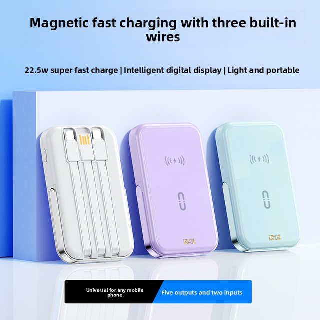 Magnetic Wireless Power Bank 10000mAh 22.5W PD Fast Charge 18W 15W Cordless Charger Built-in Stand Multi Cable Digital Display
