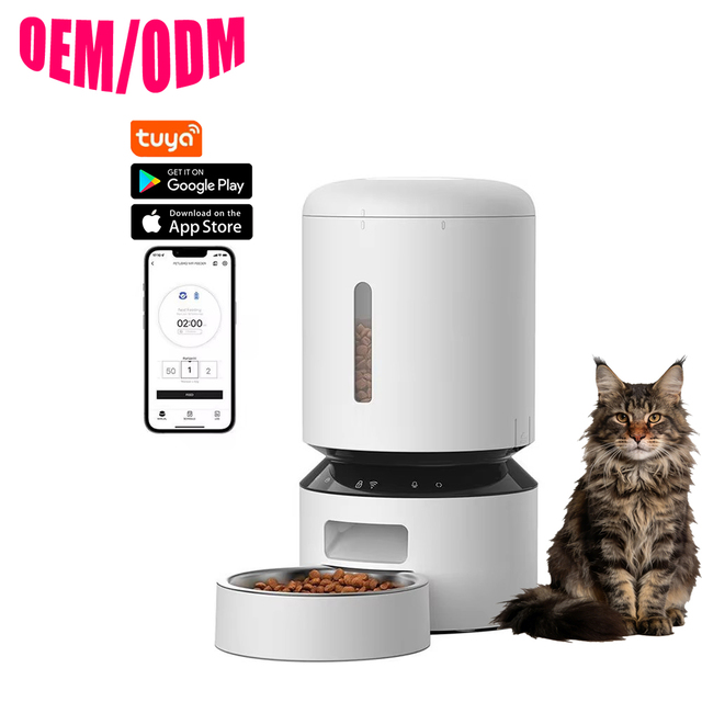 Smart Pet Feeder 5L Large Capacity Remotely Schedule Meal Times Via App Anti-Clog Design ABS Material Rechargeable LCD Pet