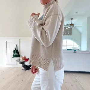 เสื้อกันหนาวถักกันยับสำหรับผู้หญิง, เสื้อสเวตเตอร์แฟชั่นคอตั้งวัสดุใหม่2025ระบายอากาศได้ดี - Product Image 5