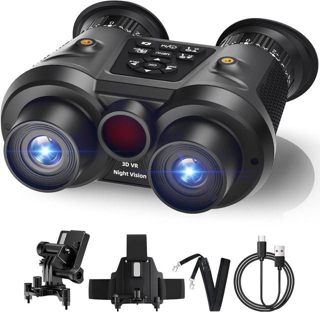3D VR NV300 Tactical 4K Night Vision Binoculars Goggles Infrared 6x Zoom, Helmet Mount, Hunting, Full Color