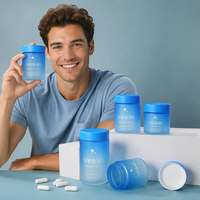 Vente en gros de flacons en verre givré bleu mat, flacons ronds vides pour capsules, flacons à pilules, impression personnalisée, contenants en verre pour les soins de santé
