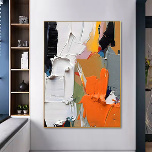 Tranh nghệ thuật trừu tượng khổ lớn, tranh sơn dầu có kết cấu dày, tranh vẽ bằng dao bả, chủ đề lá cây, tranh vải treo tường có khung, tranh phòng khách - Product Image 3