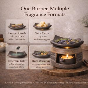 Brûleur d'encens en céramique et métal Zen, diffuseur d'huiles essentielles, chauffe-cire pour bougies chauffe-plat, aromathérapie pour la maison et la méditation avant le sommeil - Product Image 3
