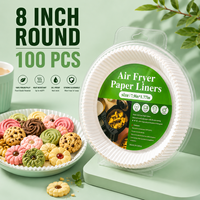 Papier sulfurisé pour friteuse à air chaud, 8 pouces, feuilles jetables antiadhésives, 100 pièces, blanc, pour biscuits, pain, gâteaux, écologique