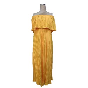 Robe femme Sexy épaule dénudée épaule pliée robe de soirée en mousseline de soie couleur jaune S-3XL - Product Image 5