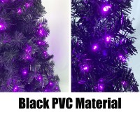 Sapin de Noël en PVC noir de 6 pieds, 7 pieds, 12 pieds avec lumière violette