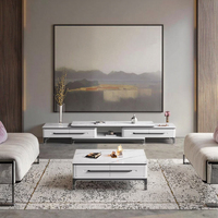 Table basse et meuble TV en bois moderne minimaliste avec dalles de roche Style panneau de luxe léger pour meubles de salon