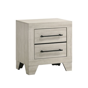 Comodino Contemporaneo Grigio Chiaro con 2 Cassetti e Maniglie in Metallo, Arredamento per Camera da Letto - Product Image 1