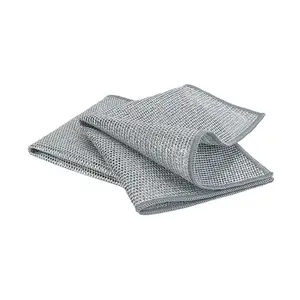 kitchen double layer silver steel wire cleaning cloth dish cloth kit with 100 units