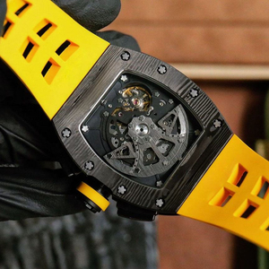Men's Black and Yellow Carbon Fiber <b>Chronograph</b> Mechanical Watch, <b>Automatic</b> Sports Watch RM011 - Product Image 2