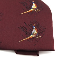 Cravate Homme Neuve 9cm en Polyester Tissé Personnalisé Bordeaux, Motif Animal Magnifique : Phasane, Vente en Gros