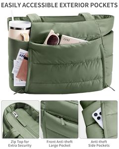 Bolso Tote Acolchado Ligero y Suave para Mujer, con Dos Correas, Diseño Impermeable y Acolchado, para Viajes, Escuela, Gimnasio |   Cierre de cremallera - Product Image 6