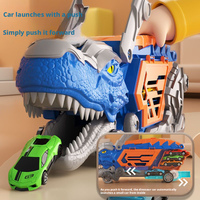 Porte-voitures dinosaure 2-en-1 avec 12 mini voitures en métal moulé sous pression, piste d'éjection et boîte de rangement