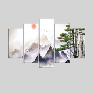 Mountain View Art Deco Panel <b>Canvas</b> Print Set of 5 Hanging <b>Wall</b> Art Decor - Product Image 2