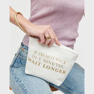 Borsa per il Trucco Qetesh in Tela, Grande Capacità, Portatile, con Stampa di Lettere Dorate e Cinturino da Polso per Viaggi e Vita Quotidiana - Product Image 4