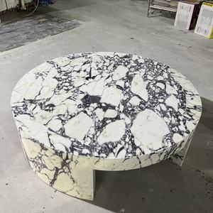 Moderne Ronde Calacatta Altviool Marmeren Salontafel Grote Sokkels Salontafel Centrale Tafels Met Marmeren Unieke Top Sokkel - Product Image 1